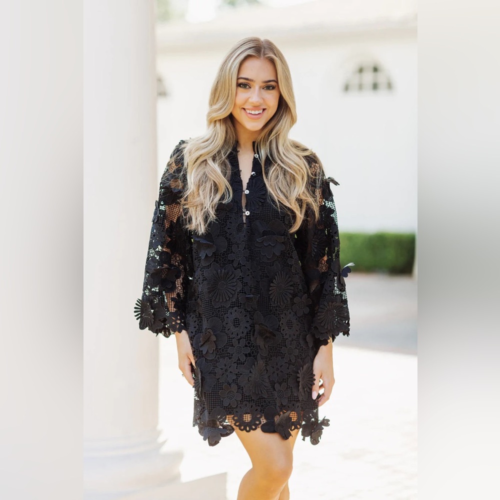 J.Marie Black Embroidered Lace Mini Dress